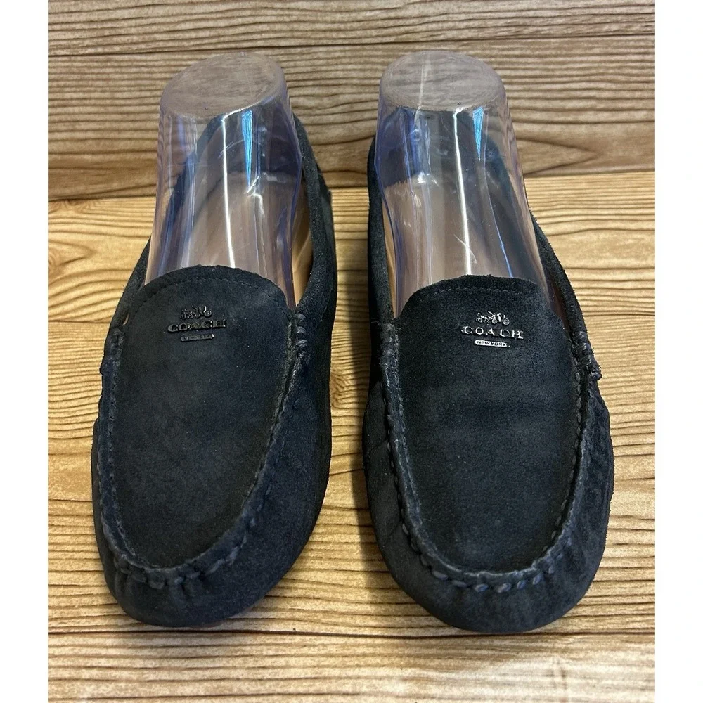 Coach Black‎ Suede Leather Flat Loafers Mary Lock Up Women's Sz 7.5 B - Picture 3 of 10